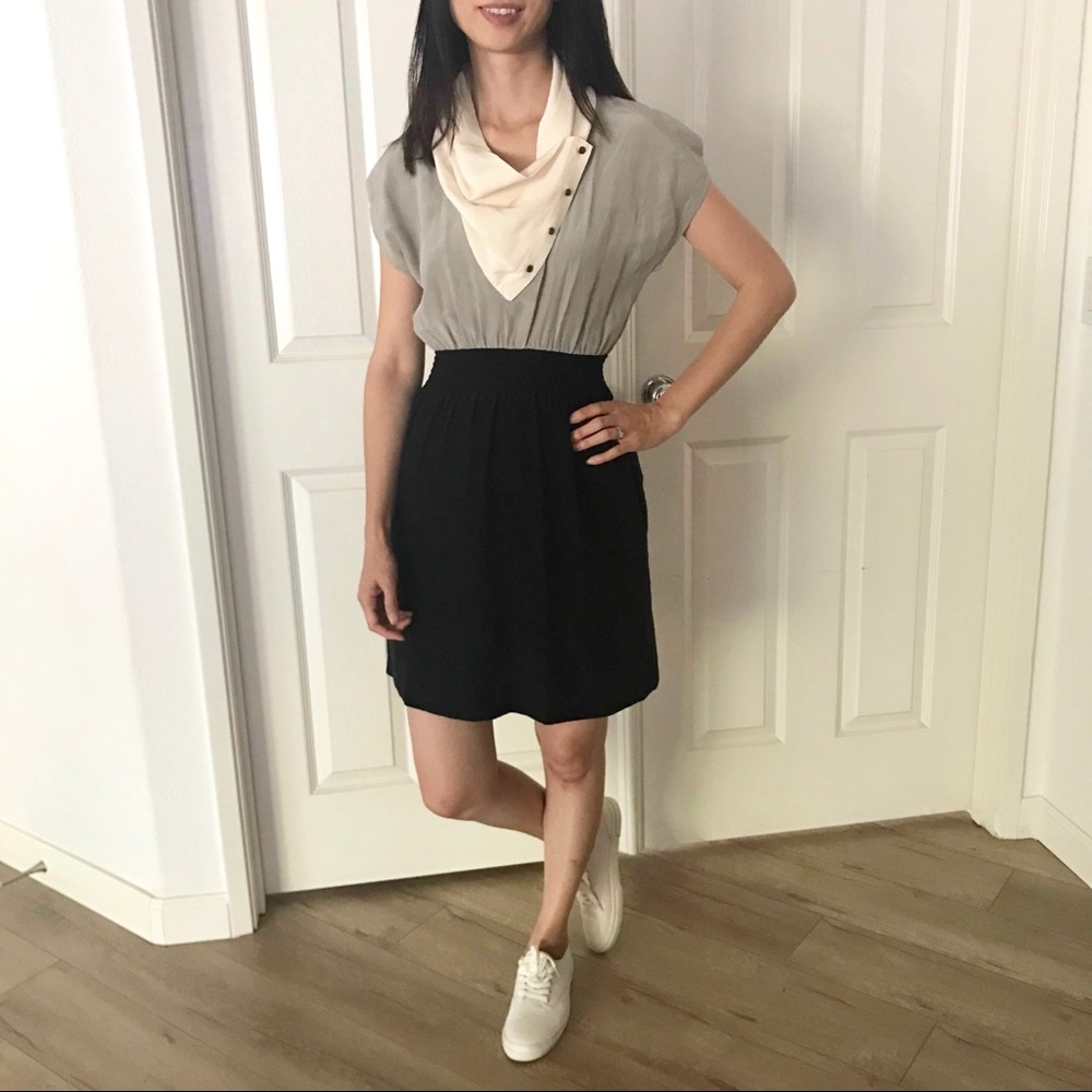 Cowl neck silk dress color block